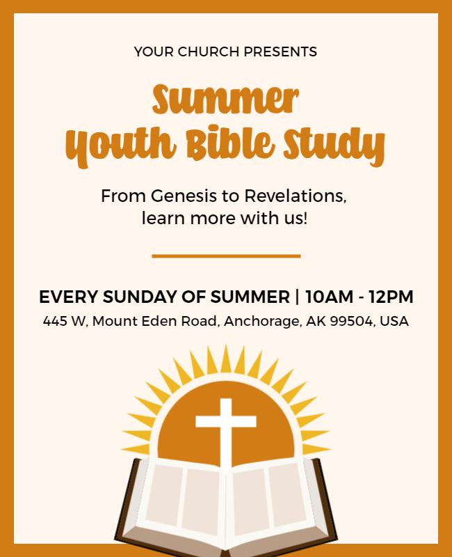 Bright Orange Summer Youth Bible Study Event Poster Template