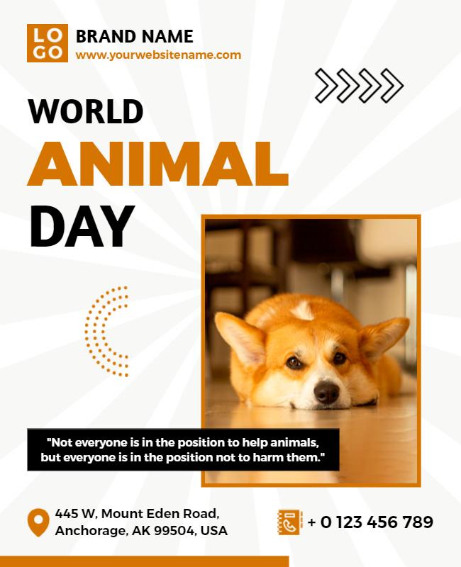 Bright Orange World Animal Day Awareness Poster Template
