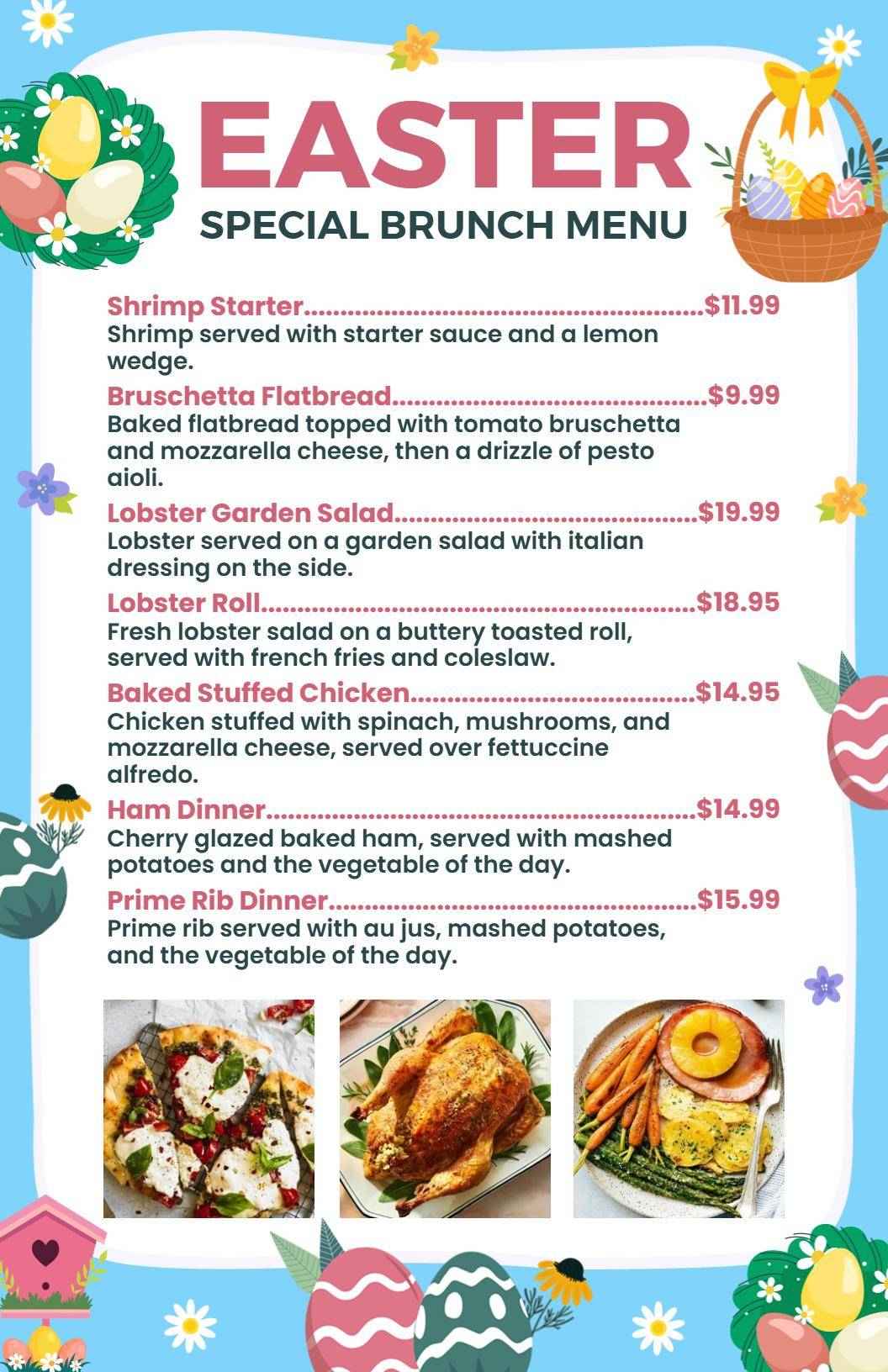 Bright Pastel Easter Celebration Brunch Menu Template