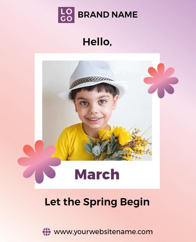 Bright Pastel Spring Greetings for March Poster Template