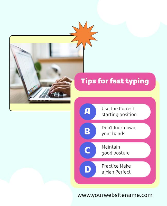 Bright Pastel Tips for Fast Typing Skills Poster Template