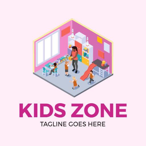 Bright Pink and Playful Design for Kids Zone Logo Template