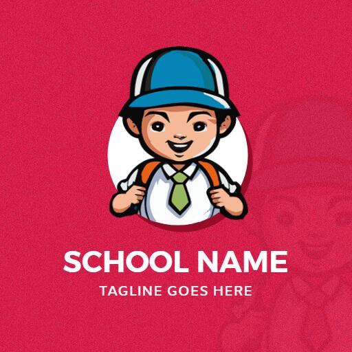 Bright Pink Background with Cheerful Student School Logo Template