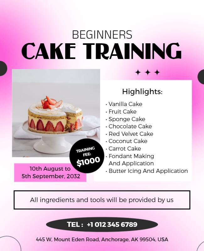 Bright Pink Beginner Cake Training Workshop Poster Template