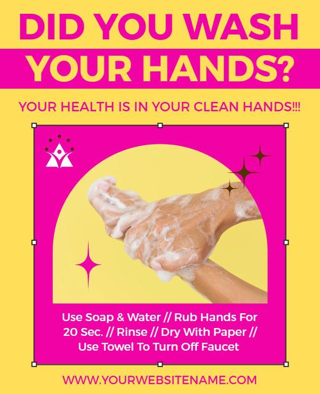 Bright Pink Hand Hygiene Awareness Guide Poster Template