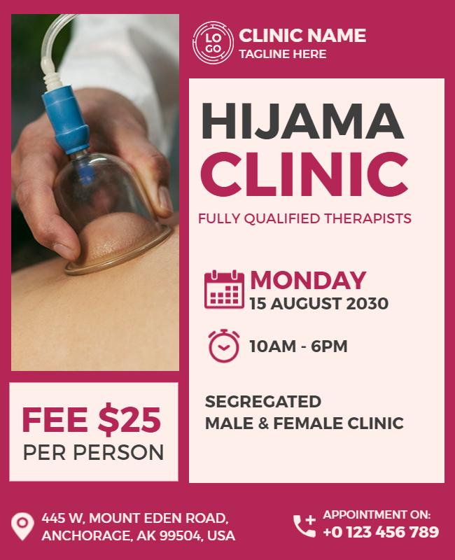 Bright Pink Hijama Clinic Wellness Event Poster Template