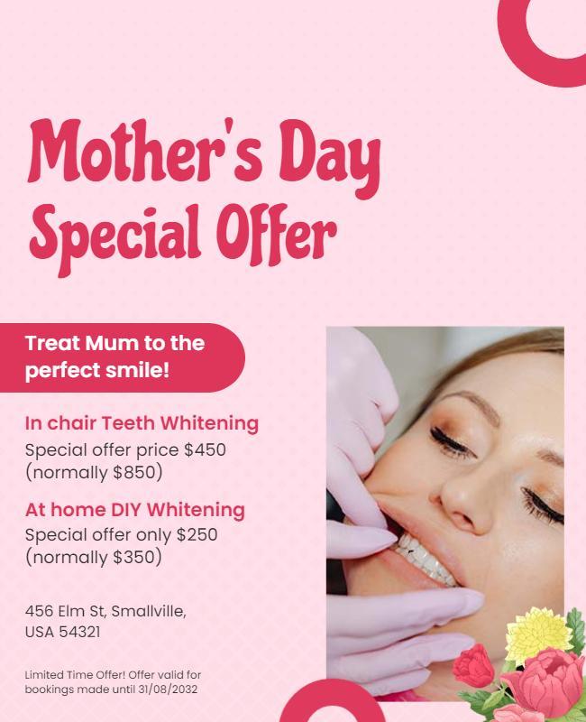 Bright Pink Mother's Day Teeth Whitening Special Offer Poster Template