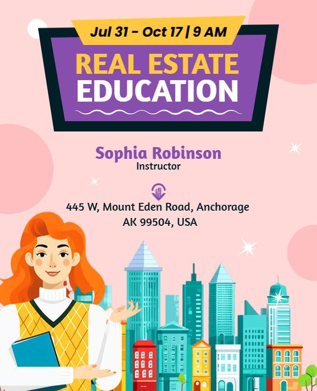 Bright Pink Real Estate Education Program Poster Template