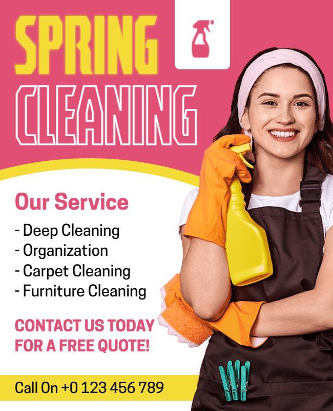 Bright Pink Spring Cleaning Services Promotion Flyer Template