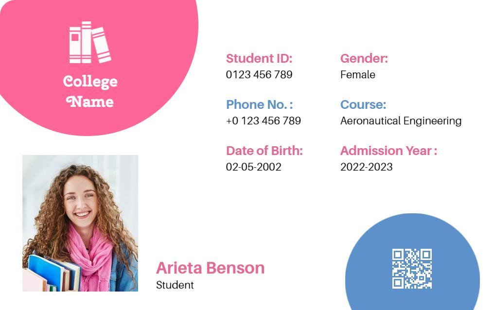 Bright Pink Student Identity Card Template
