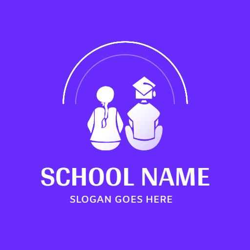 Bright Purple Background Featuring Students in Graduation Caps Logo Template
