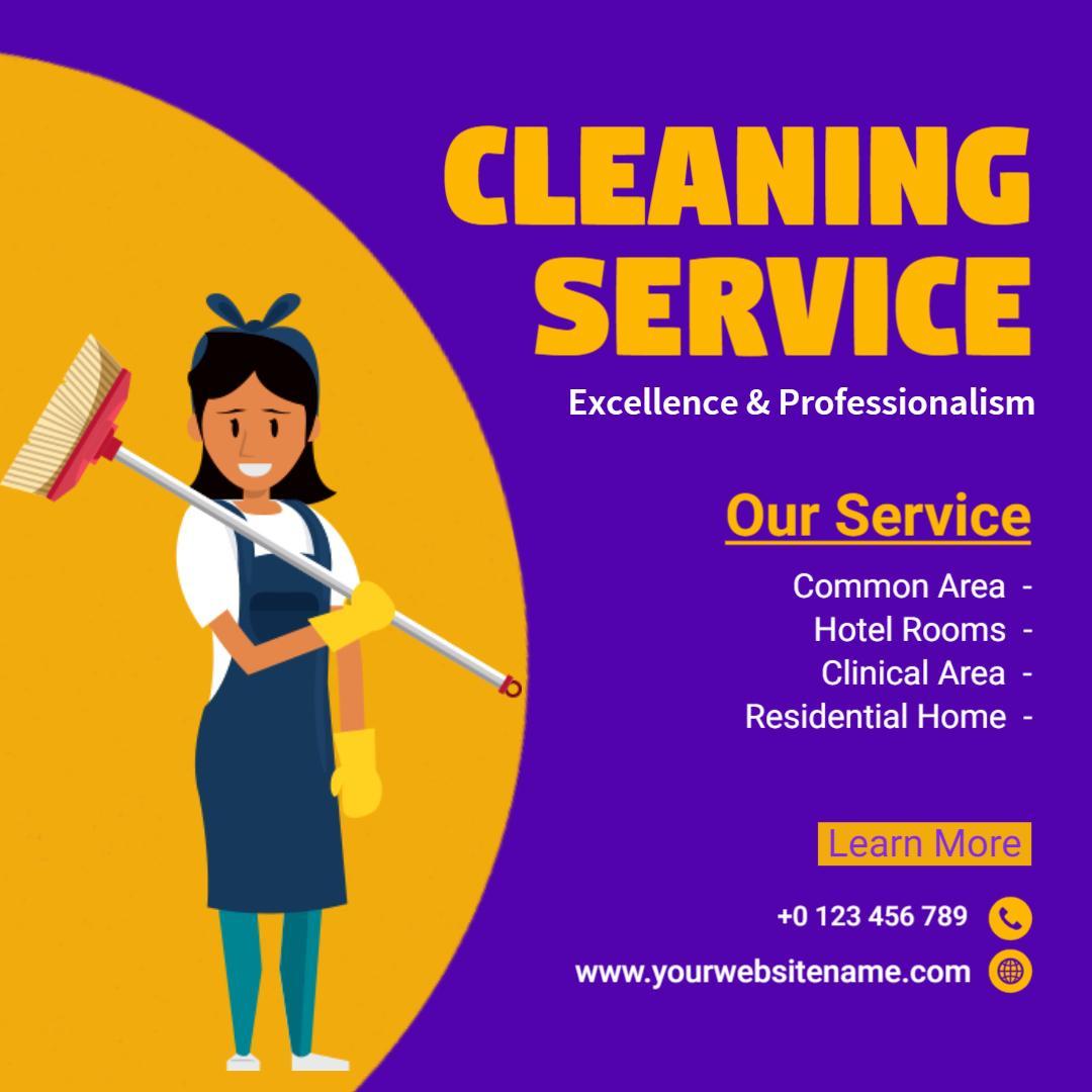 Bright Purple Cleaning Service Excellence and Professionalism Ad Template