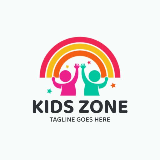 Bright Rainbow and Playful Children Representing Kids Zone Logo Template