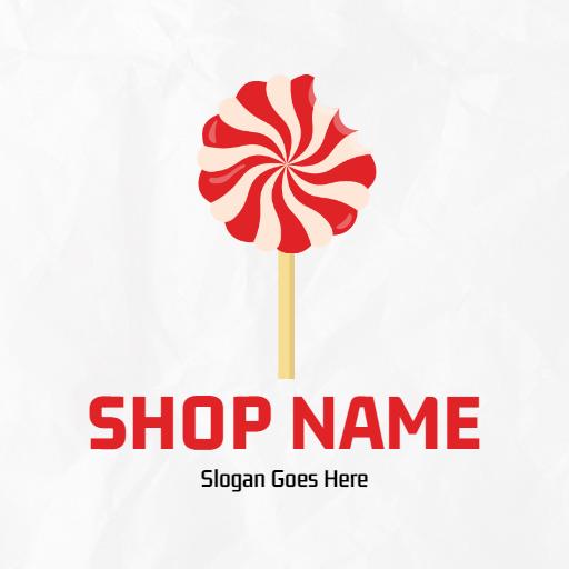 Bright Red and White Lollipop Design for Gummies Logo Template