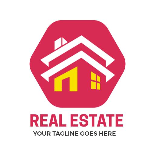 Bright Red and Yellow House Icon Representing Real Estate Logo Template