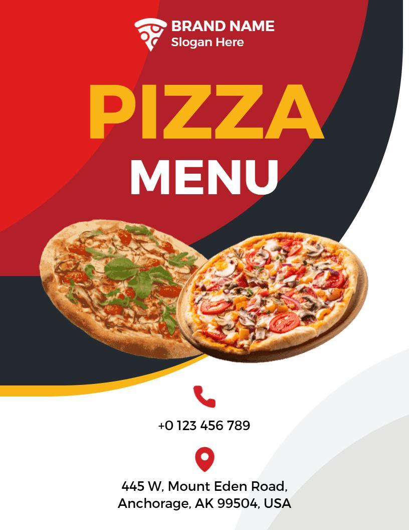 Bright Red and Yellow Themed Pizza Restaurant Menu Template