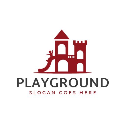 Bright Red Castle with Slide Design for Playground Logo Template