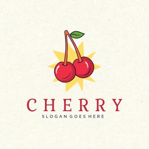 Bright Red Cherry Fruits Representing Fresh Flavor Logo Template