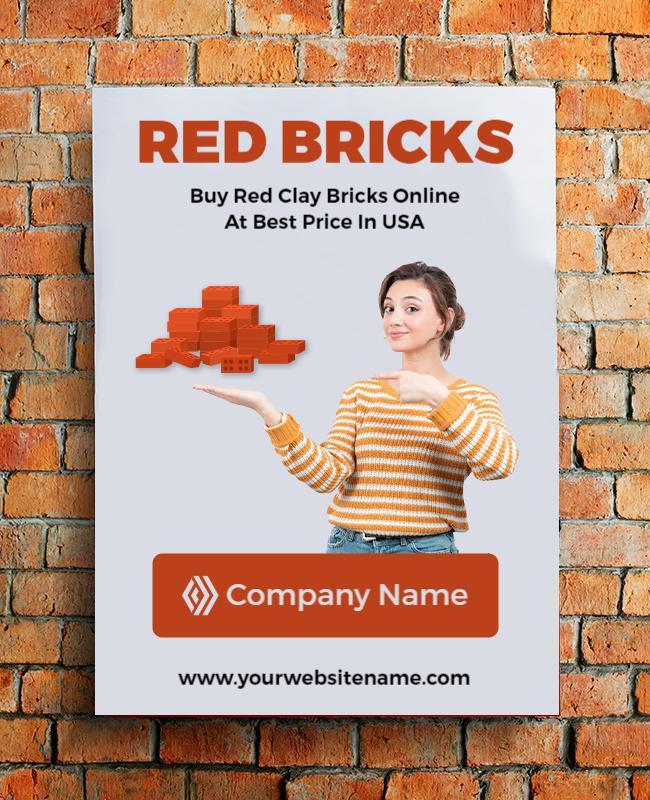 Bright Red Clay Bricks Online Purchase Promotion Poster Template
