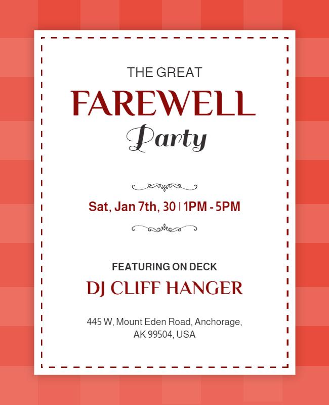 Bright Red Elegant Farewell Party Invitation Poster Template