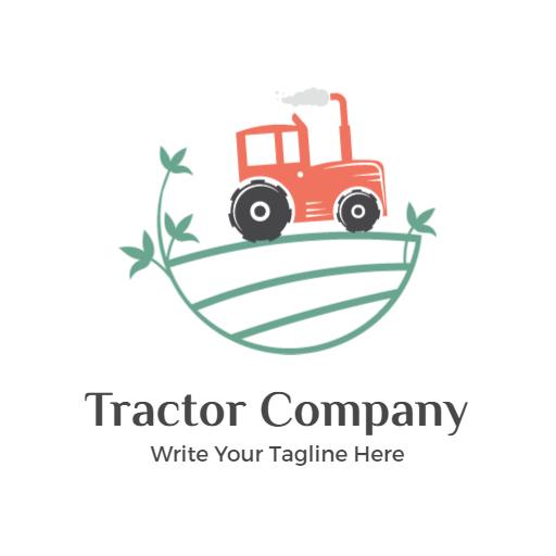 Bright Red Tractor Plowing Fields for Agricultural Solutions Logo Template