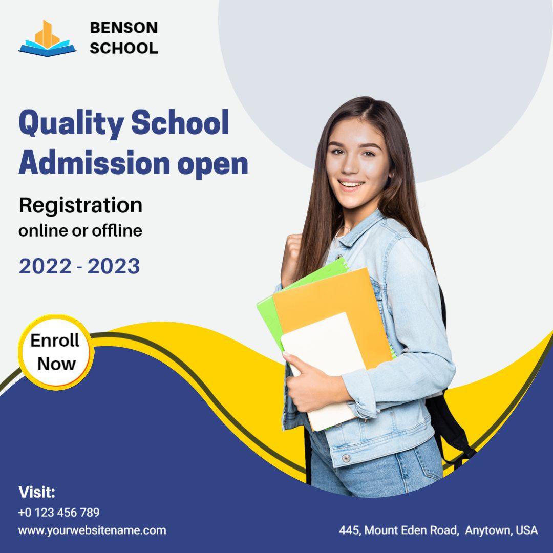 Bright School Admission Open with Student Smiling Ad Template