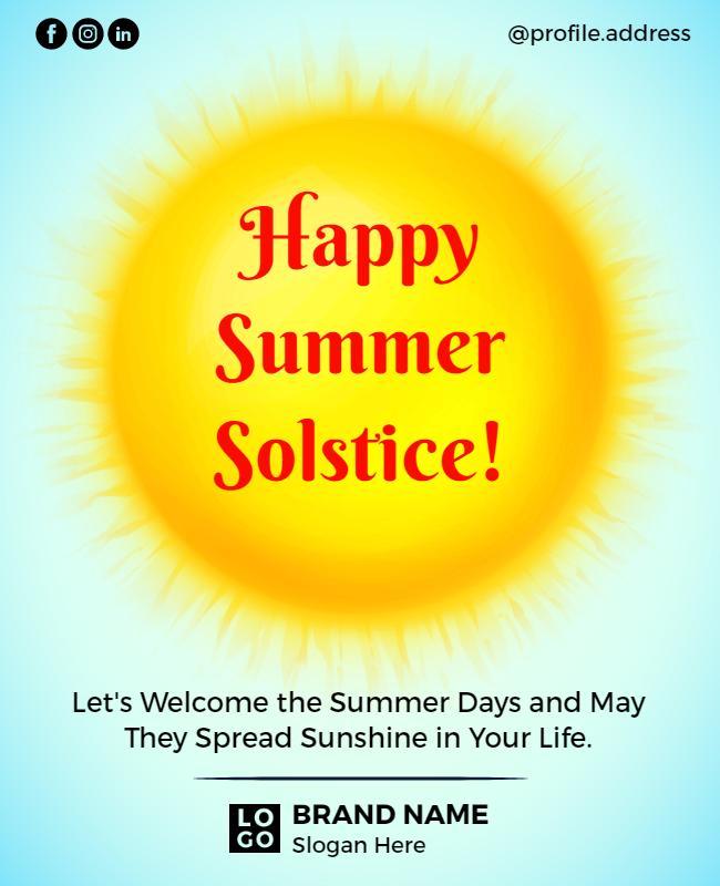 Bright Sun Graphic for Happy Summer Solstice Celebration Poster Template