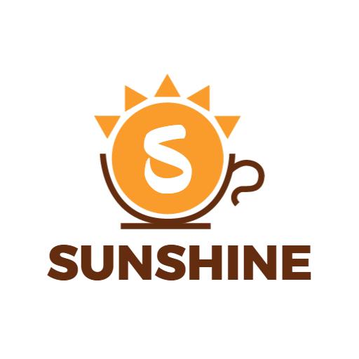 Bright Sun Icon with Coffee Cup for Sunshine Brand Logo Template