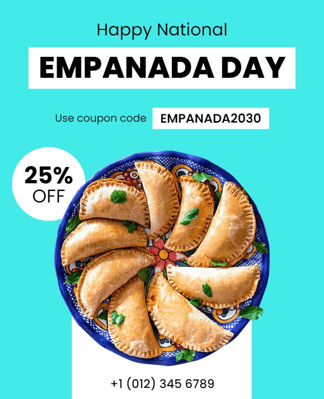 Bright Teal National Empanada Day Celebration Poster Template