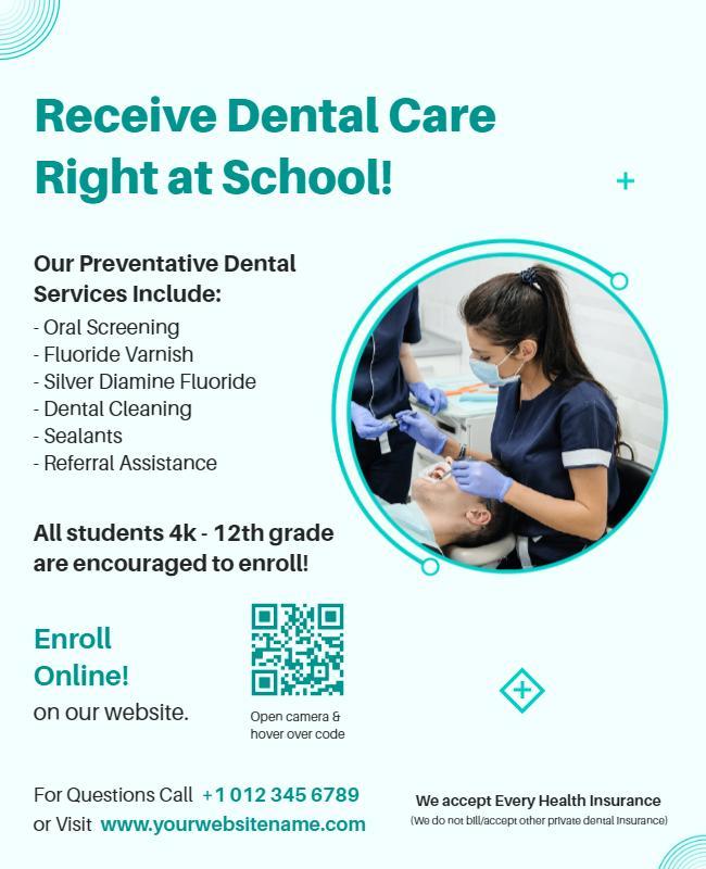 Bright Teal School Dental Care Promotion Poster Template