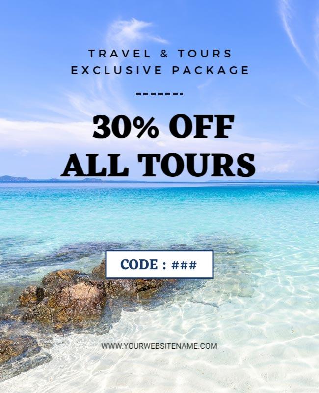 Bright Tropical Beach Vacation Discount Tours Poster Template