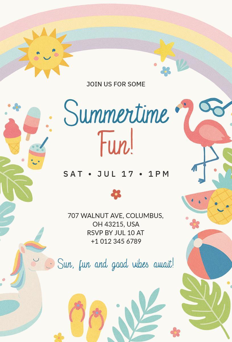 Bright Tropical Summer Party Fun Celebration Invitation Template