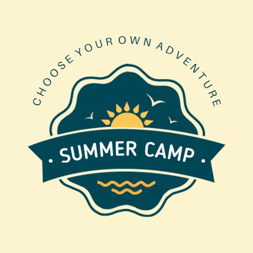 Bright Yellow and Blue Adventure Theme for Summer Camp Logo Template