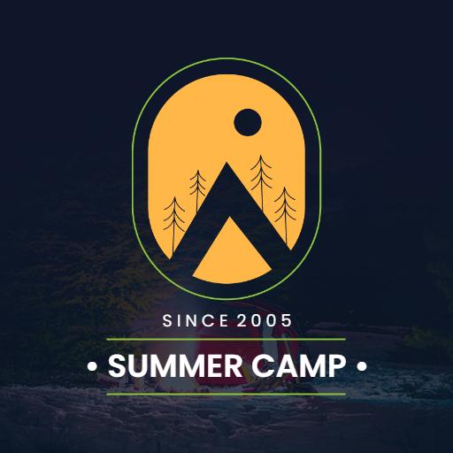 Bright Yellow and Green Mountain Adventure Summer Camp Logo Template