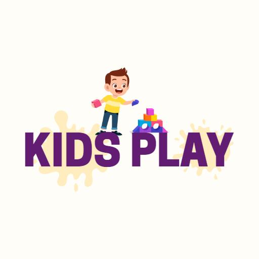 Bright Yellow and Purple Kids Playing with Building Blocks Logo Template