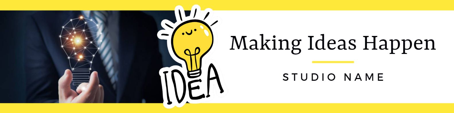Bright Yellow Background with Creative Ideas LinkedIn Banner Template