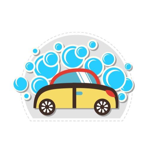 Bright Yellow Car Surrounded by Bubbles for Car Wash Logo Template