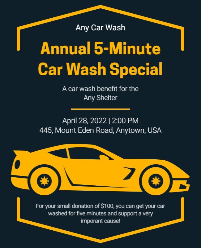 Bright Yellow Car Wash Benefit Fundraiser Poster Template