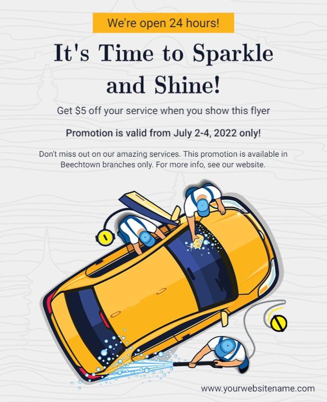 Bright Yellow Car Wash Promotion Discount Poster Template