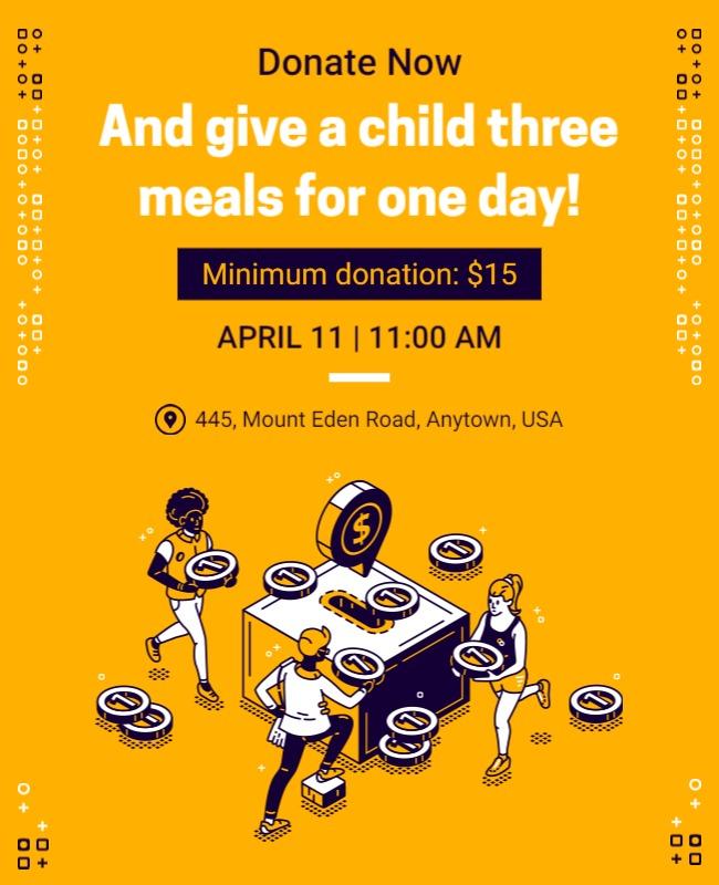 Bright Yellow Charity Donation Meal Fundraiser Poster Template