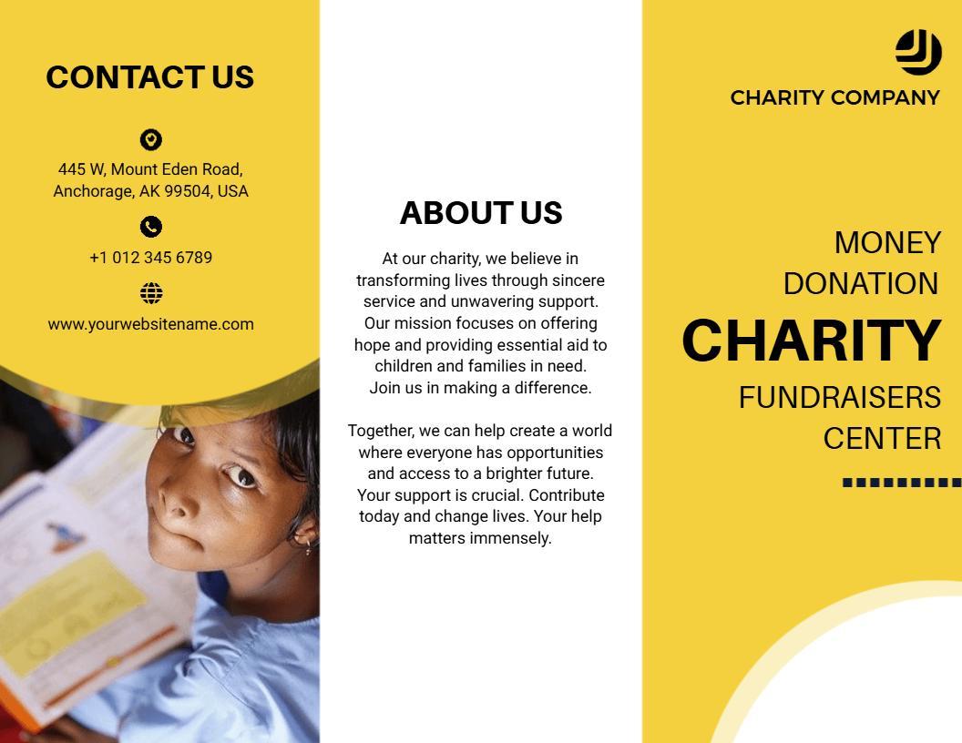 Bright Yellow Charity Fundraising and Donation Brochure Template