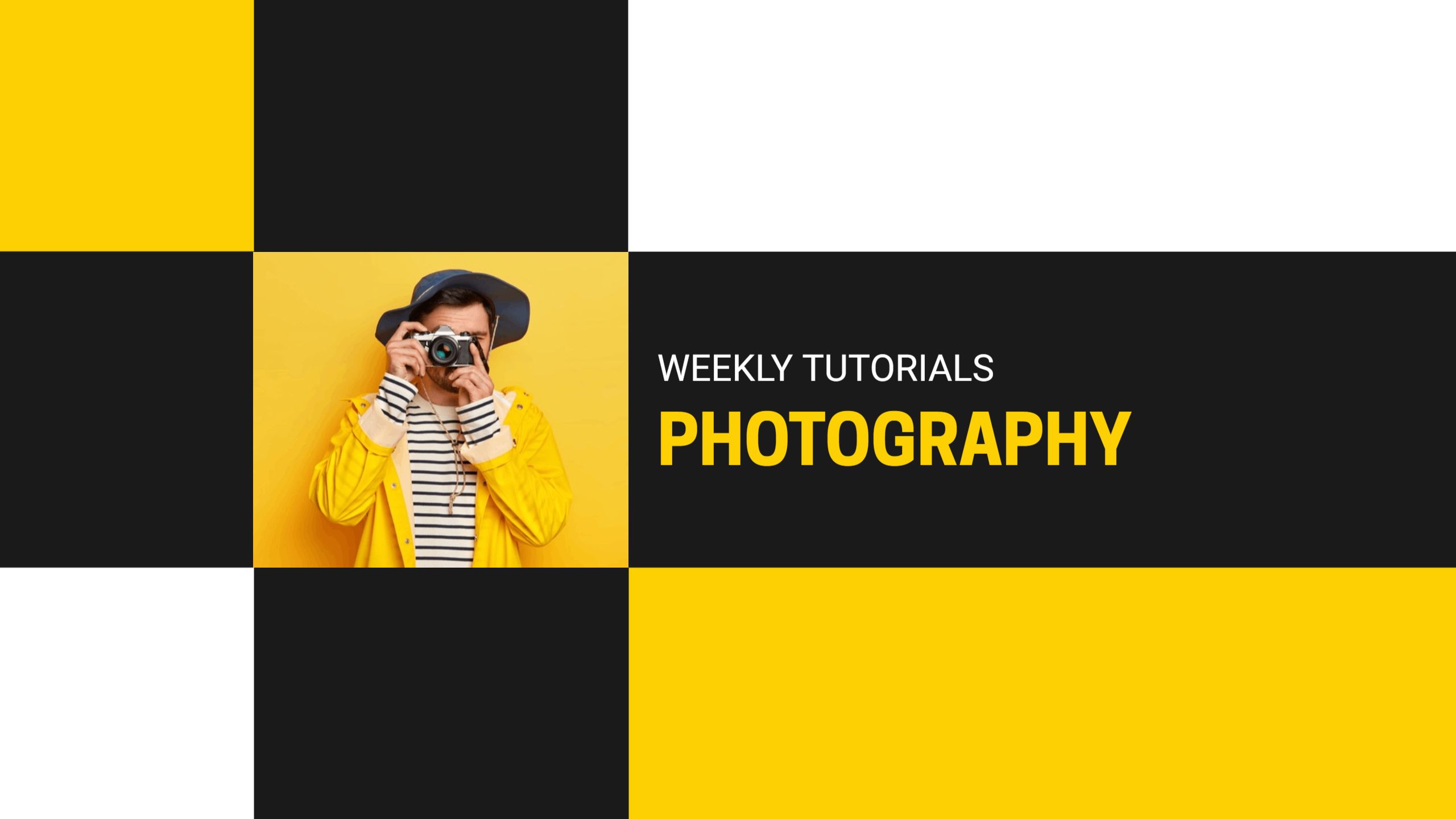 Bright Yellow Checkerboard Design for Photography Tutorials Banner Template