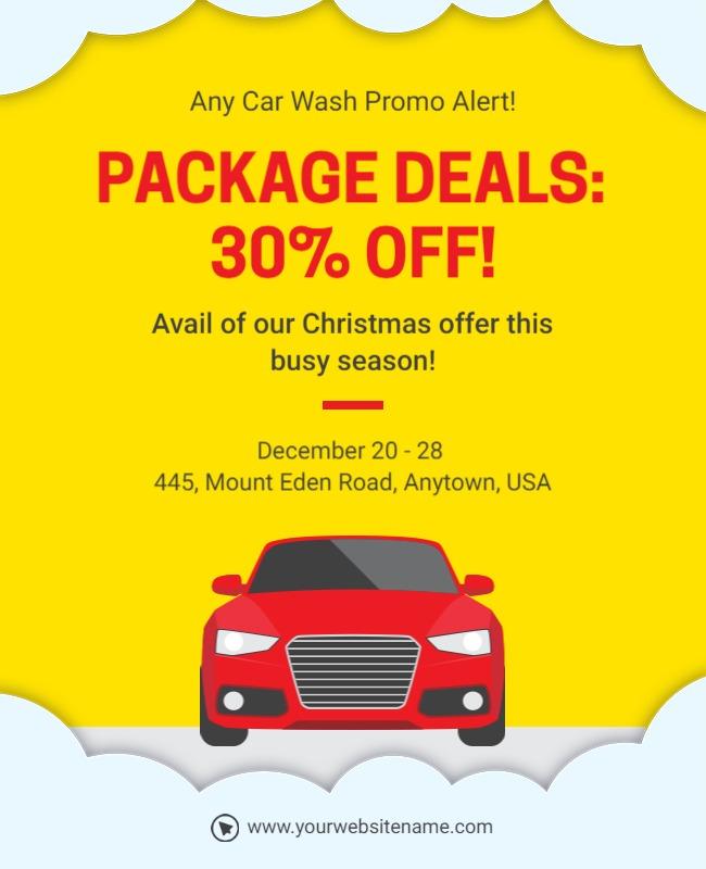 Bright Yellow Christmas Car Wash Promo Deal Poster Template