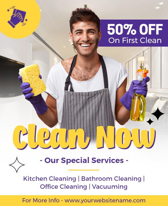 Bright Yellow Cleaning Service Promotion Poster Template