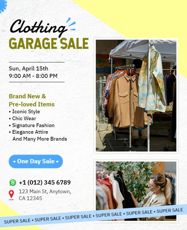 Bright Yellow Clothing Garage Sale Event Poster Template