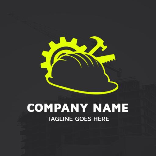 Bright Yellow Construction Hard Hat and Tool Gear Logo Template