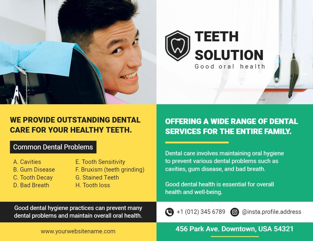 Bright Yellow Dental Care Services for Healthy Teeth Brochure Template