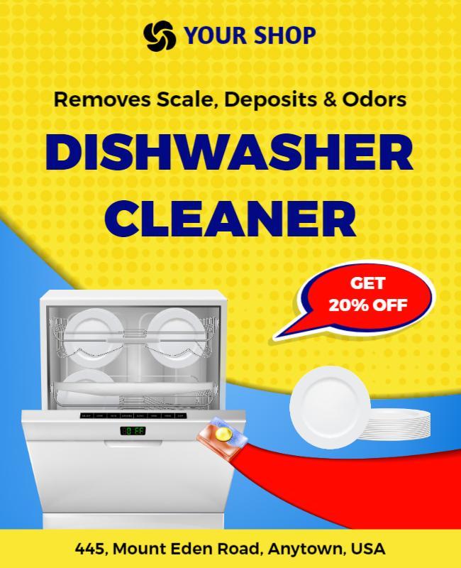 Bright Yellow Dishwasher Cleaner Promotional Discount Poster Template