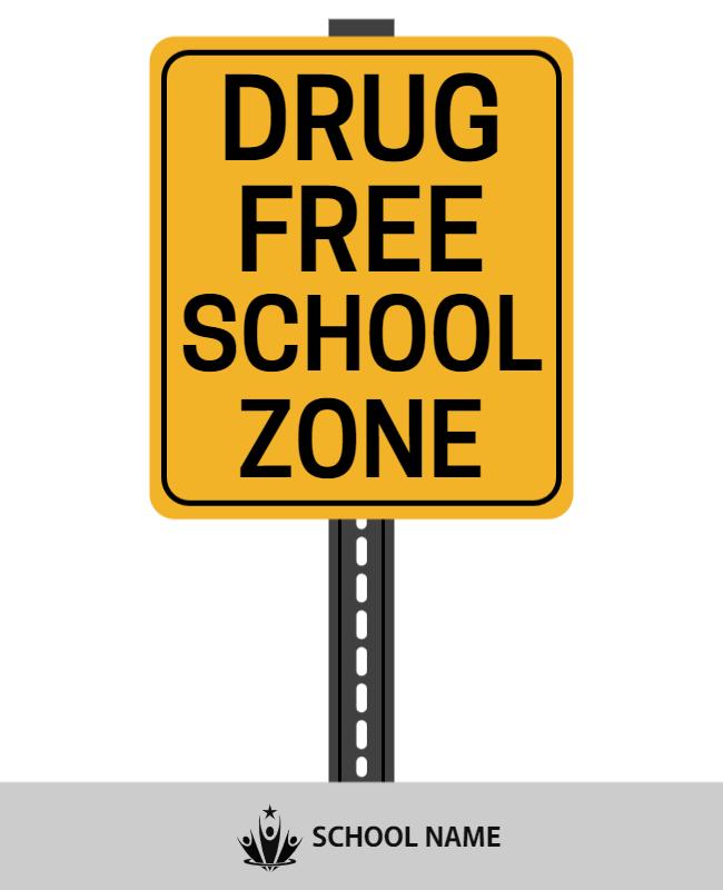 Bright Yellow Drug Free School Zone Awareness Poster Template