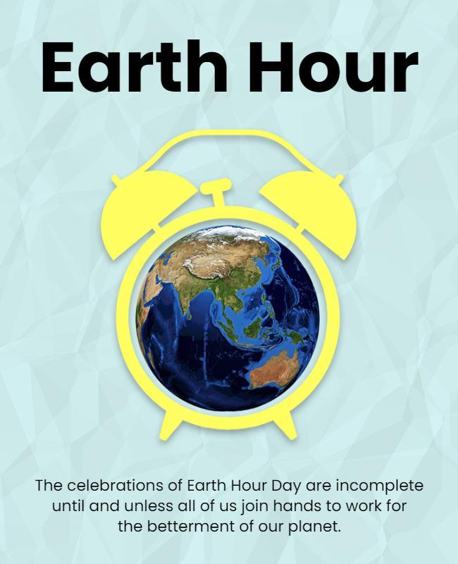 Bright Yellow Earth Hour Awareness Poster Template
